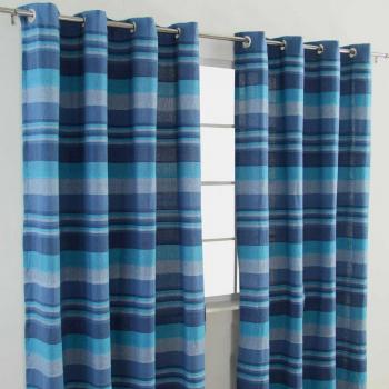 Par de Cortinas Ojales Rayas Azules 167x228 cm