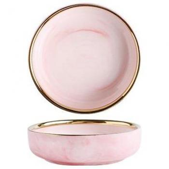 Rosa Goldene Rand Dessertplatte aus Porzellan