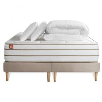 Pack literie complet Le Douillet mémoire de forme BioVisco pour matelas 180x200 cm, double sommier, oreillers et couette assortis en beige