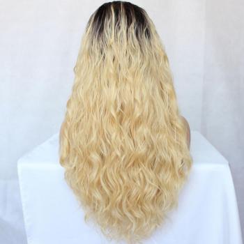 Peluca de Encaje Frontal Sintética Rizada Larga Maycaur, Colores Negro, Rojo, Gris/Marrón Degradado, Sin Pegamento, Minimechones para Mujeres Negras