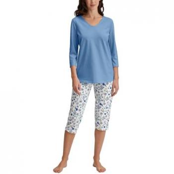 CALIDA Flower Nights Capri-Pyjama Damen – Blau, XS, weicher Komfort