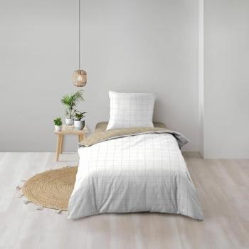 Parure de lit réversible Cadria beige et blanc 140x200