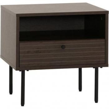 Table de nuit modèle MCW‑N78 : métal et bois mélamine, style scandinave, 50 × 40 × 50 cm, couleur brun foncé