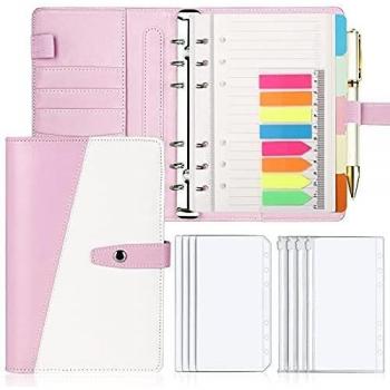 Liant A6 en cuir synthétique avec poches zippées et pages néon