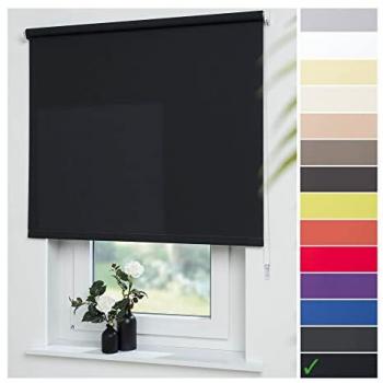 Seitenzugrollo Kettenzug 180 x 92 cm Schwarz Lichtschutz mit Montageoptionen