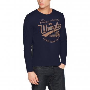 Wrangler Herren T-Shirt L/S Rugged Goods Tee, Blau, Größe L