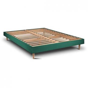 Sommier Kit Velours Vert 180x200 avec Pieds en Bois
