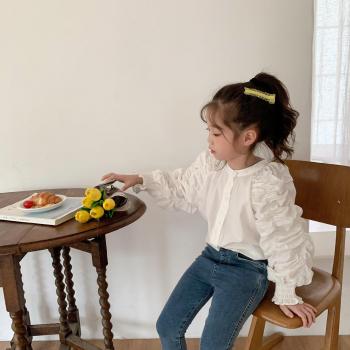 Chemise à cordon de serrage pour filles, chemise à manches bouffantes de printemps