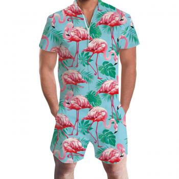 Ein­teilige Flamingo‑Strampl‑Overall, Herren, Sommer‑M