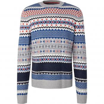 TOM TAILOR Herren Strickpullover mit Grau-Blauem Allover-Jacquardmuster