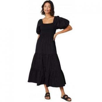 Donna abito midi a maniche sbuffate in nero – Dorothy Perkins