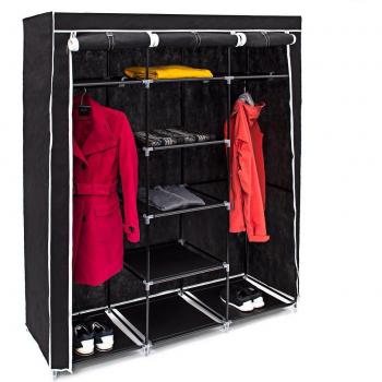 Schwarzer Stoffkleiderschrank Relaxdays – 173 x 148 x 43 cm, 9 Ebenen