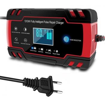 Chargeur de batterie 12/24V, 8A, écran LCD, réparation par impulsion, charge rapide, humide et sec