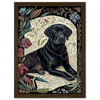 Brown‑Toned Black Labrador Linocut Wall Decor – A4