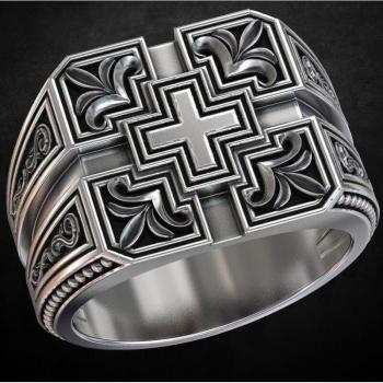 Thai Silver Carved Islamic Cross Men's Ring
