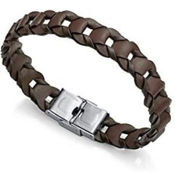 Pulsera de Acero Inoxidable y Piel Trenzada Marrón Viceroy