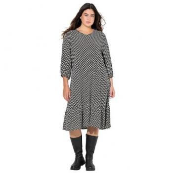 Ulla Popken Plus Size Midikleid Schwarz Herzen A-Linie V-Ausschnitt 54/56