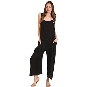 SaffyBlack Women’s Wide-Leg Linen Overalls – Black