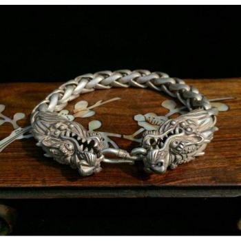 Handcrafted Tibetan Silver Dragon Amulet Bracelet