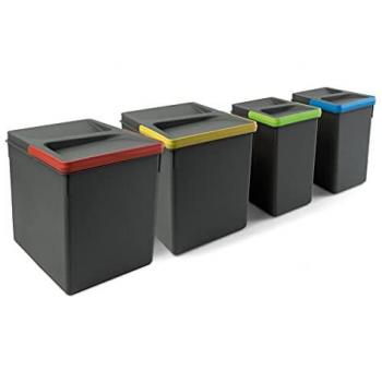 EMUCA Kit di contenitori per la raccolta differenziata per cassetti da cucina Recycle, Altezza 266 mm, 2x15 lt e 2x7 lt, Grigio antracite
