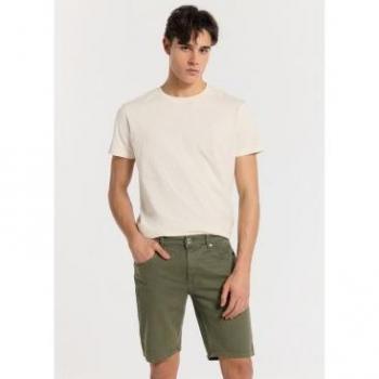 Bermuda Verde Lois Jeans Hombre, Corte Slim, Tiro Medio