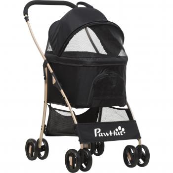 Cochecito para Mascotas PawHut 3 en 1 Carrito para Perros y Gatos con Cesta de Almacenaje Negro 82x49,5x98 cm