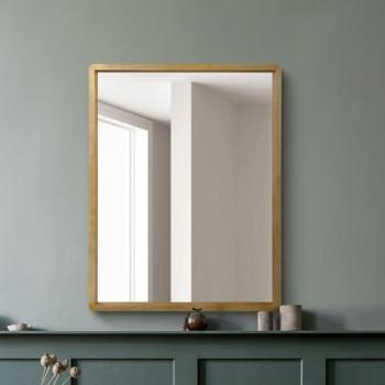 Classic Beige Overmantle Oak Mirror – 40″ × 31″