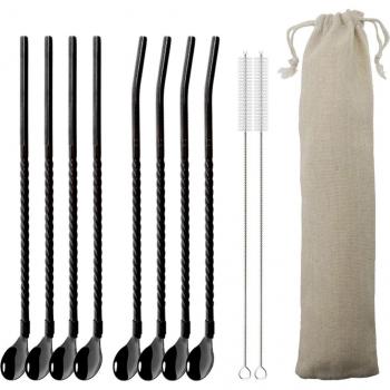18/10 Stainless Steel Colorful Drinking Spoon Set with Bag