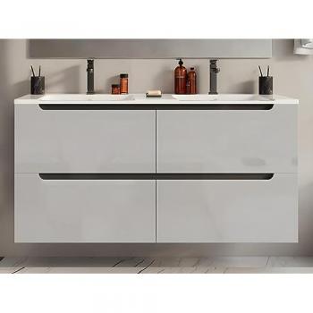 Doppio Lavabo Mobile Sospeso 120 cm Bianco – Selita Bagno Incasso