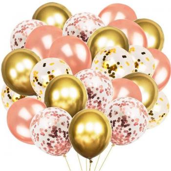 Juego de decoración de globo dorado/rosa, 12 pulgadas