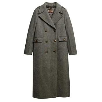 Superdry Double Breasted Wool Coat for Women – Ivory / Black Herringbone, XL