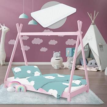 Cama infantil tipi rosa 80x160 cm con colchón Oeko-Tex