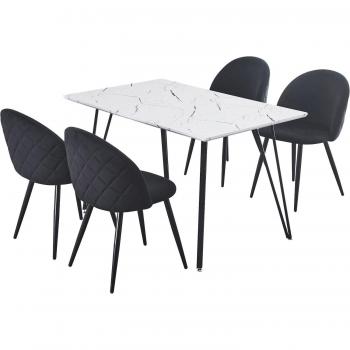 Marlow Marble Effect Dining Table with Four Black Velvet Chairs