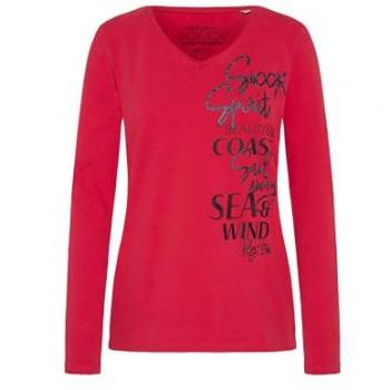 V-Shirt SOCCX, Damen, Gr. XXL, rot (clear rot), Material: 95% Baumwolle, 5% Elasthan, bedruckt, Glitzermuster, casual, tailliert normal, Langarm mit Riegel, Shirts, mit Turn-Up-Ärmel