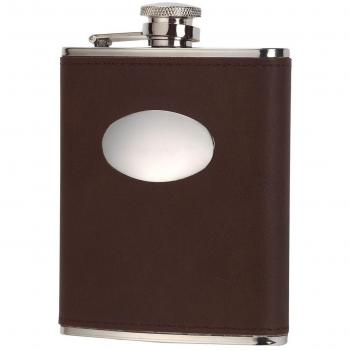 Pinder Brothers Premium Brown Leather 6oz Hip Flask, Custom Engraving Available