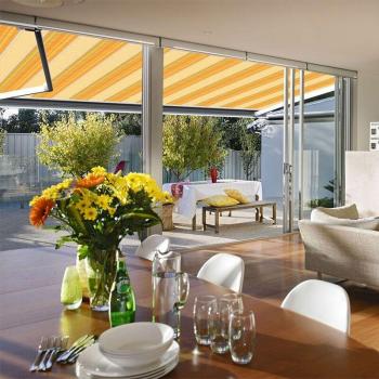 Toldo Coﬁer 4x3,5 m – Dual Motor/Manual – Amarillo a Rayas
