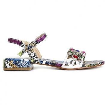 Sandali pitonati con strass argento, tacco 2,5 cm, taglia 37