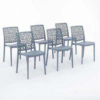 Chaises empilables Anna – ensemble 6 – polypropylène renforcé – usage intérieur/extérieur – couleur bleu béton