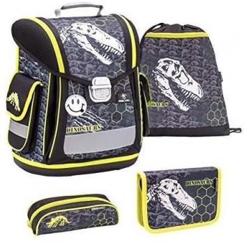 Belmil Schulranzen Set 4-teilig Dinosaurier für Jungen 1. bis 3. Klasse, leicht und ergonomisch