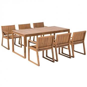 Light Acacia Wood Garden Dining Set with 6 Chairs