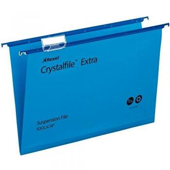 Rexel Crystalfile Extra Suspension File Polypropylene 15mm V-base Foolscap Blue Pack of 25 T70630