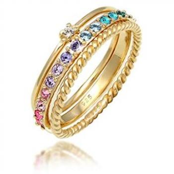 Elli Ring-Set Kristalle Farbig Regenbogen Set (3 tlg) 925 Silber, Ring Set