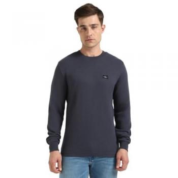 Tee Shirt Longue Manche Calvin Klein Jeans, Coton Bleu Marine, Motif Gaufré, Marque CGE India Ink