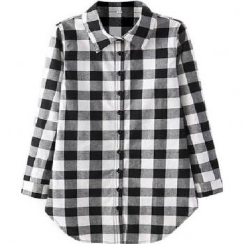 Camisa de Cuellos Anchos y Solapas Amplias, Otoño, XL