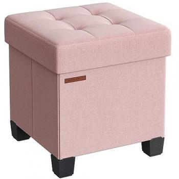 SONGMICS Jelly Pink Storage Ottoman, 38 x 38 x 40 cm