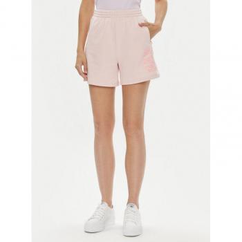 Bermuda donna a vita alta in felpa rosa con dettagli grafici