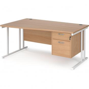 Maestro 25 Left Hand Wave Desk 1600mm with 2 Drawer Pedestal