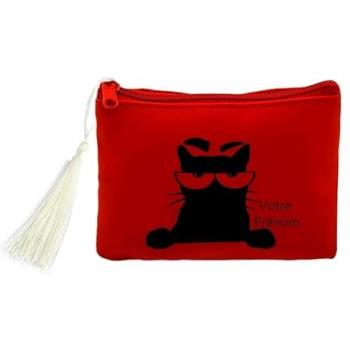Porte-monnaie rouge avec motif chat angry personnalisable
