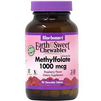 Bluebonnet Terra Dolce Cellulare Folato 1000 mcg Ingranaggi Masticabili, 90