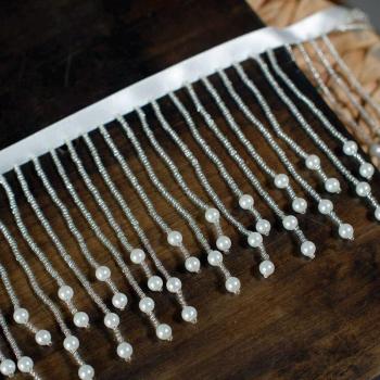 Franges à perles poires, 10.5CM, décoration col et épaules, 2M